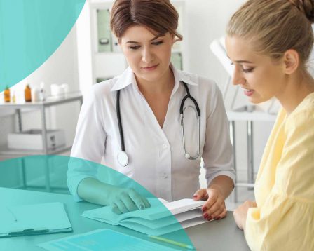 Female doctor talking to a female patient covering medical cannabis treatment