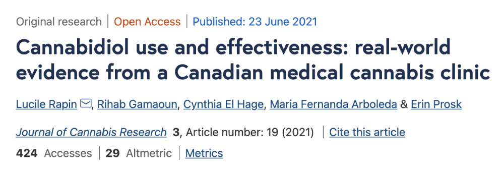 Cannabidiol use and effectiveness: real-world evidence from a Canadian medical cannabis clinic from the journal webpage