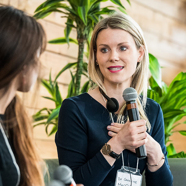 Someone speaking at a Santé Cannabis conference