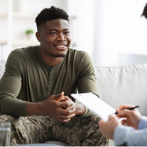 Veteran receiving treatment at a medical clinic